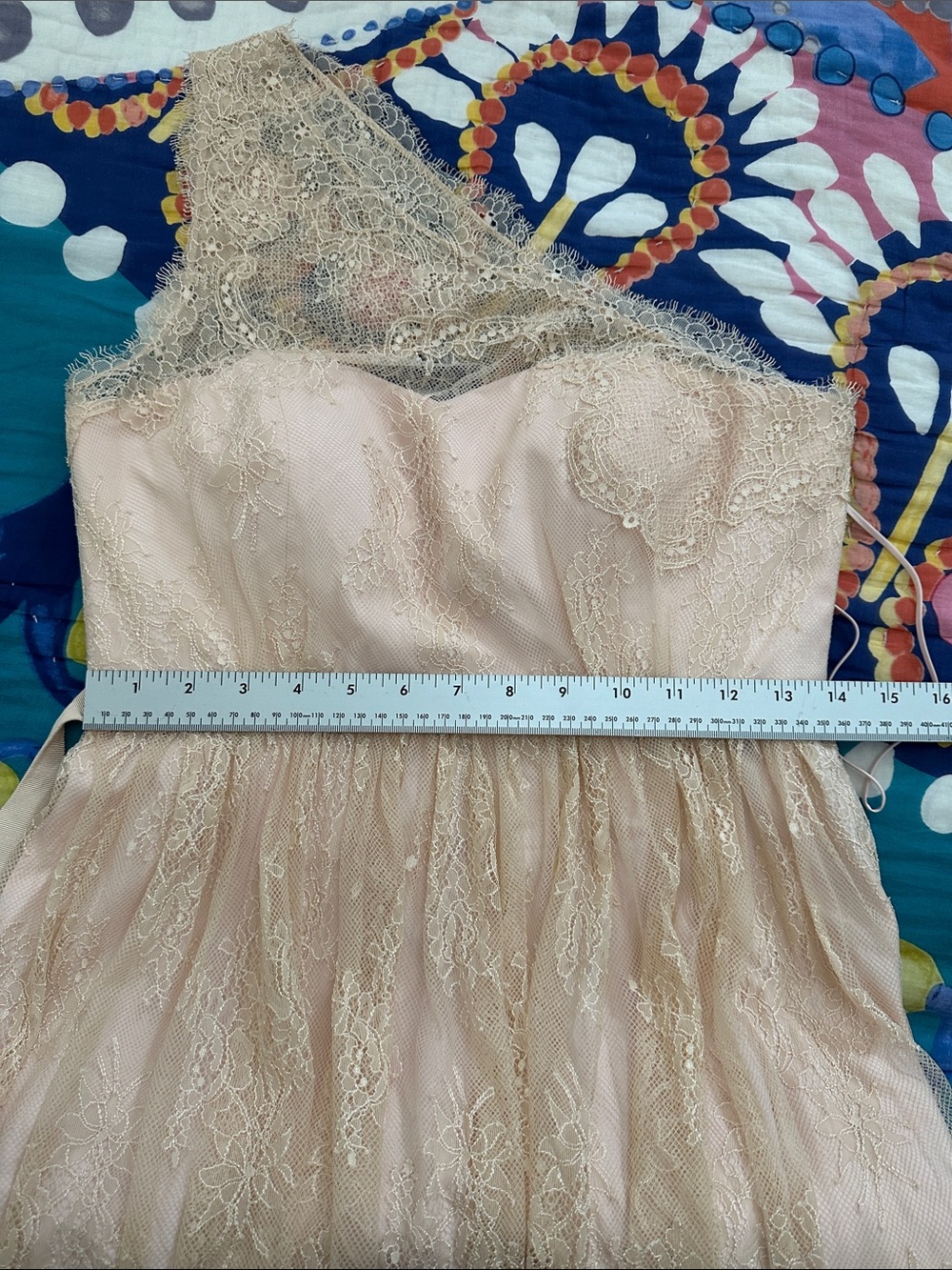 One-Shoulder Lace A-Line Dress in Blush - Picture 10 of 13